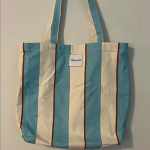 Madewell Sky Blue and Cream Tote with Brown Accents